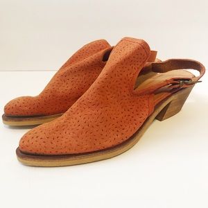 Anthropologie Sixty Seven orange laser cut sling back sandal size 41/10
